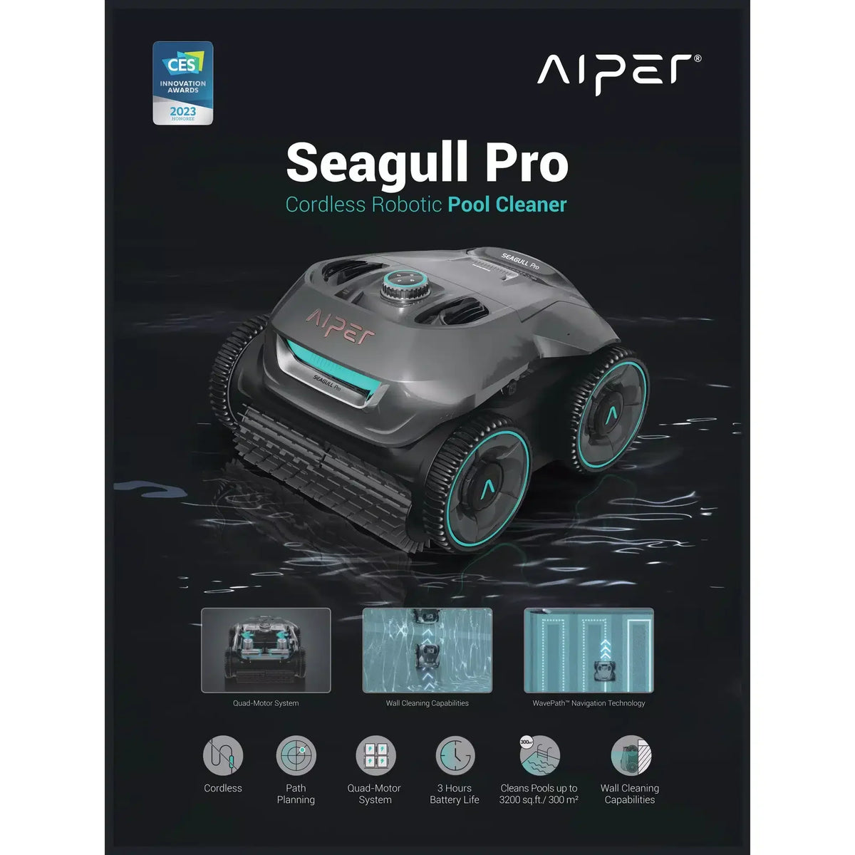 Fast Charging Version Aiper Seagull Pro Robotic Pool Vacuum Cleaner