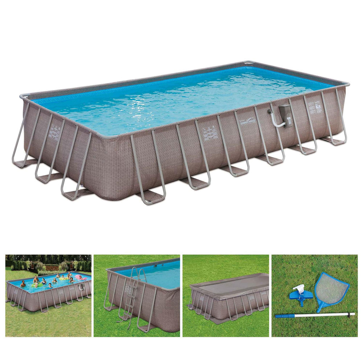 Summer Waves 24 x 12 x 45′ Rectangle Above Ground Frame Swimming Pool Set