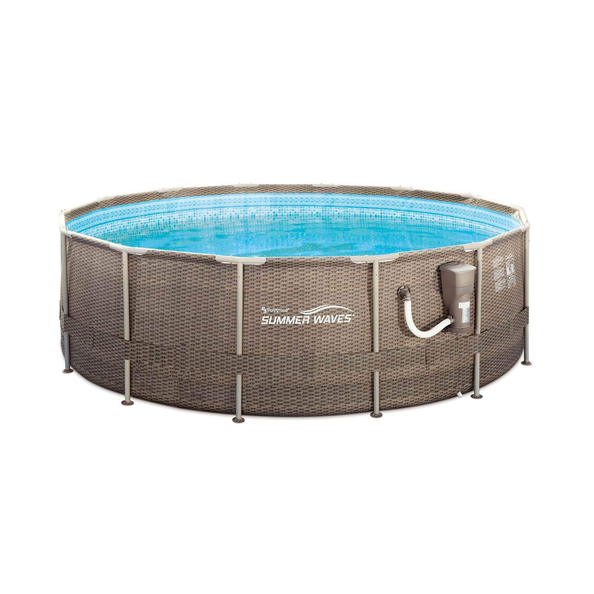 Summer Waves 14′ x 48″ Round Frame Above Ground Swimming Pool Set, Brown Wicker